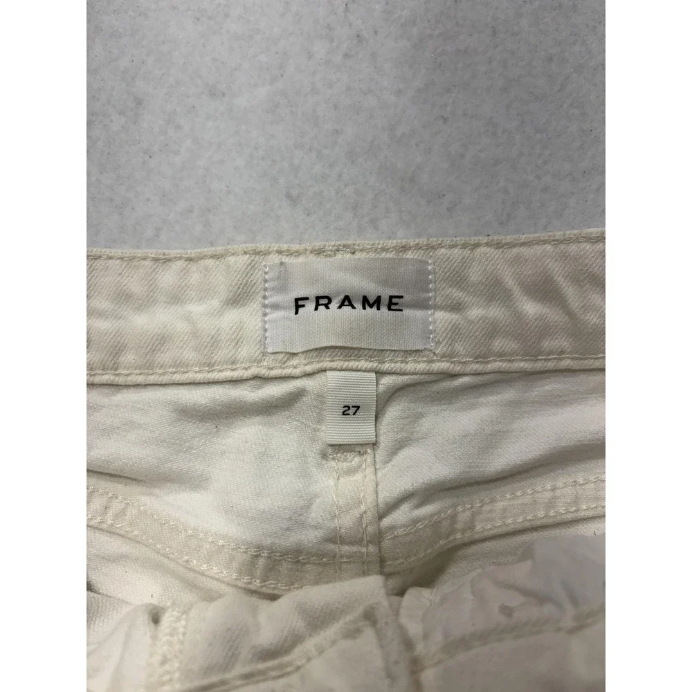 FRAME Le Grand Garcon Boyfriend Denim Shorts White 27 LGGSH470 Frayed Cut Off